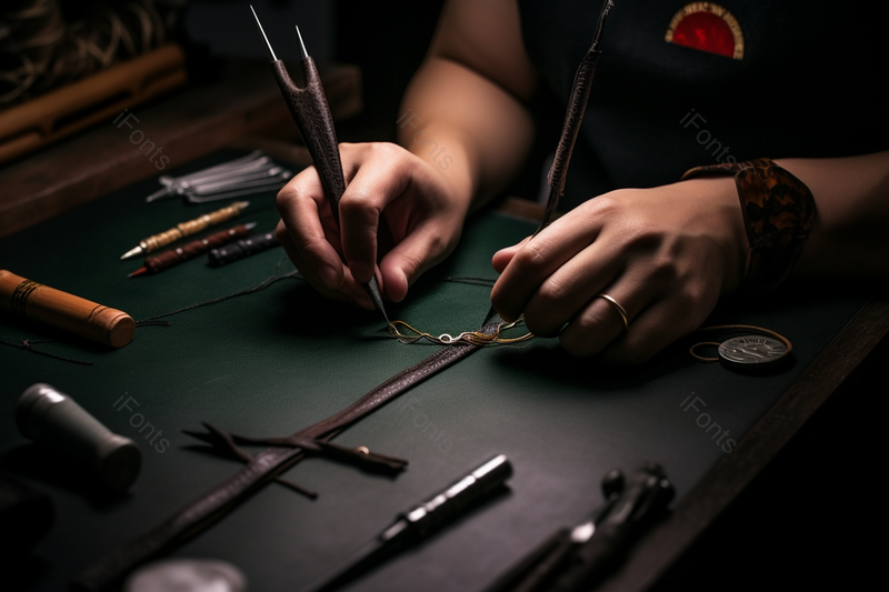 设计师设计匠人雕琢工具的手皮革布料,高清,摄影图,摄影图片,图片大全,摄影图免费下载